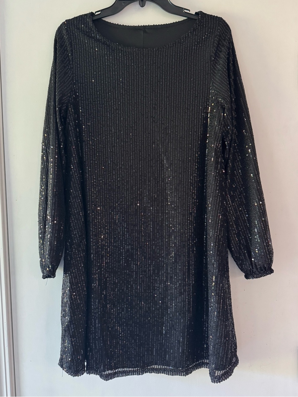 Black Sequin Long-Sleeve Shift Dress